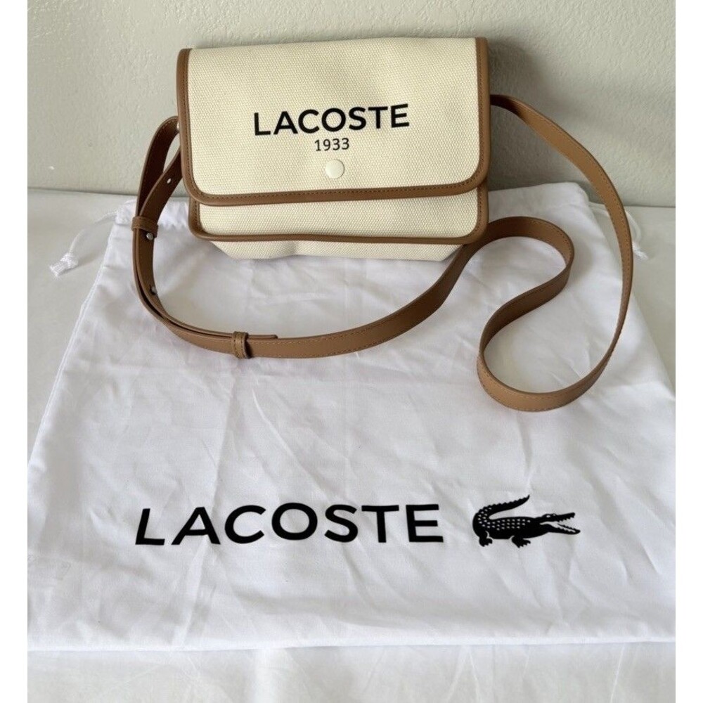 LACOSTE Heritage Canvas Flap Closure Cotton Shoulder Bag Ivory (NF4507TD).Mint